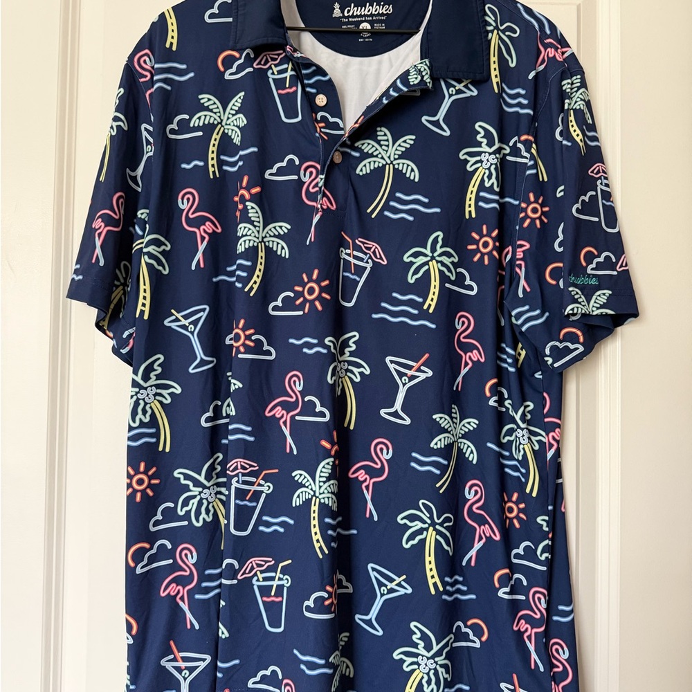 Chubbies Men's Lightweight Performance Polo Navy Neon Tropical Size XL